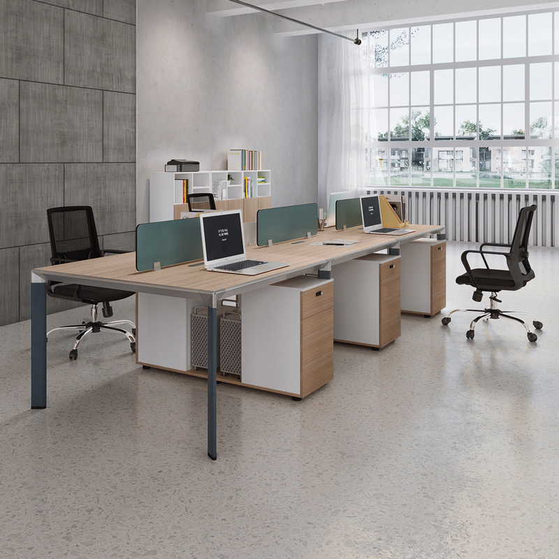 Modell KW002 Modern Workstation Set i Bulk - 4-Person Kommersiellt kontorsbord med stolar för kontorsbyggnader